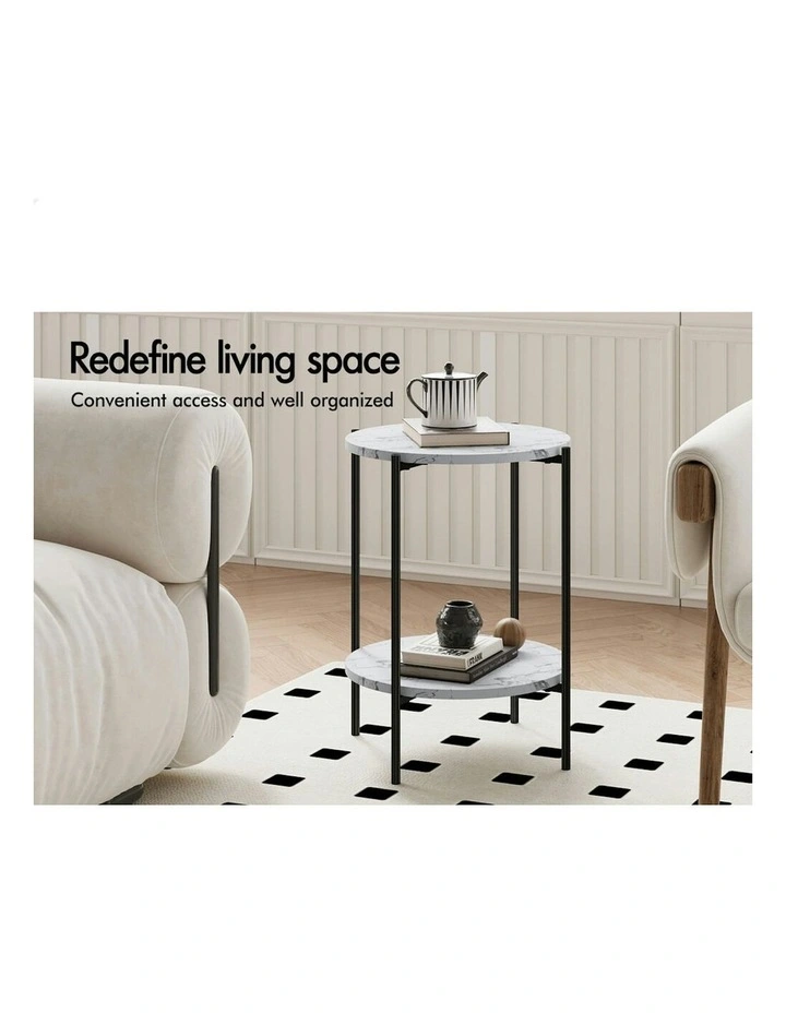 Round Marble Shelf Side Table in Black image 3