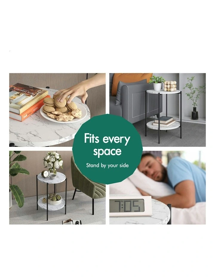 Round Marble Shelf Side Table in Black image 4