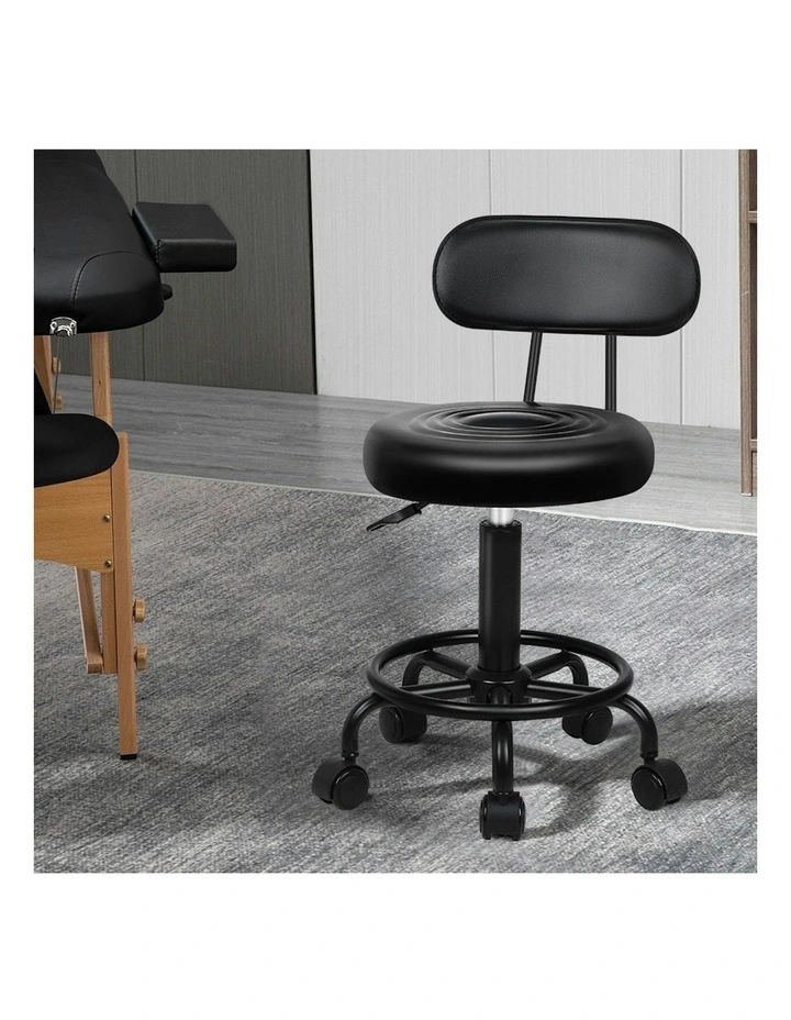 Back Swivel Salon Stool in All Black image 2
