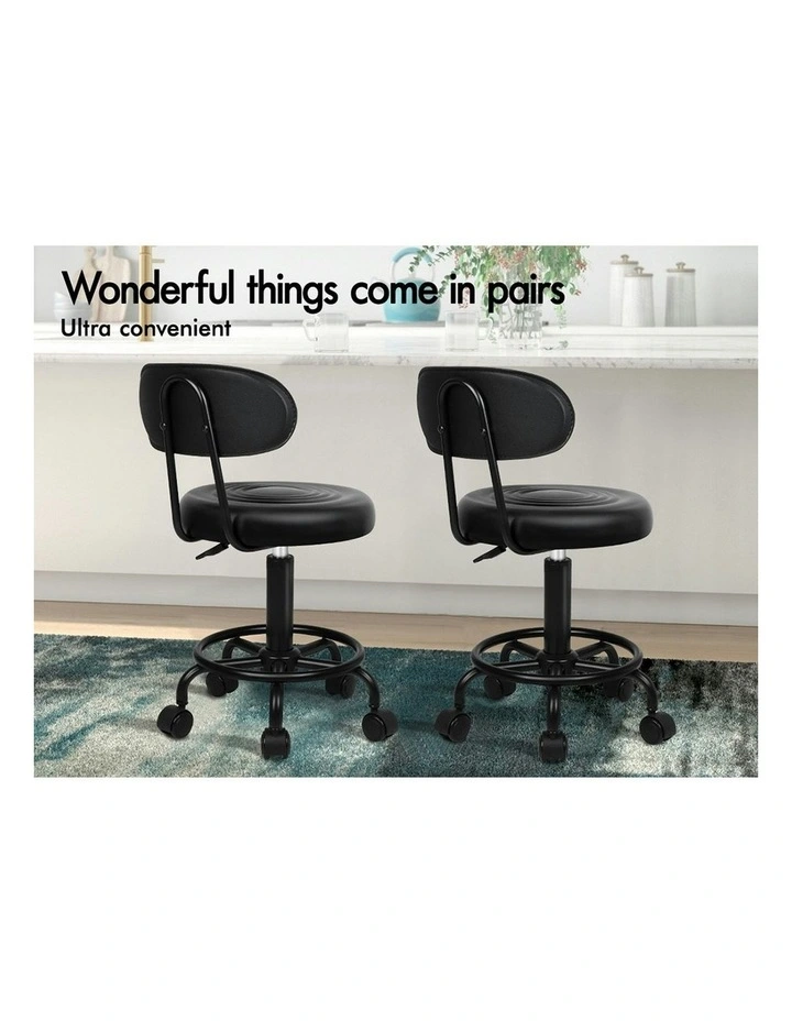 Back Swivel Salon Stool in All Black image 3
