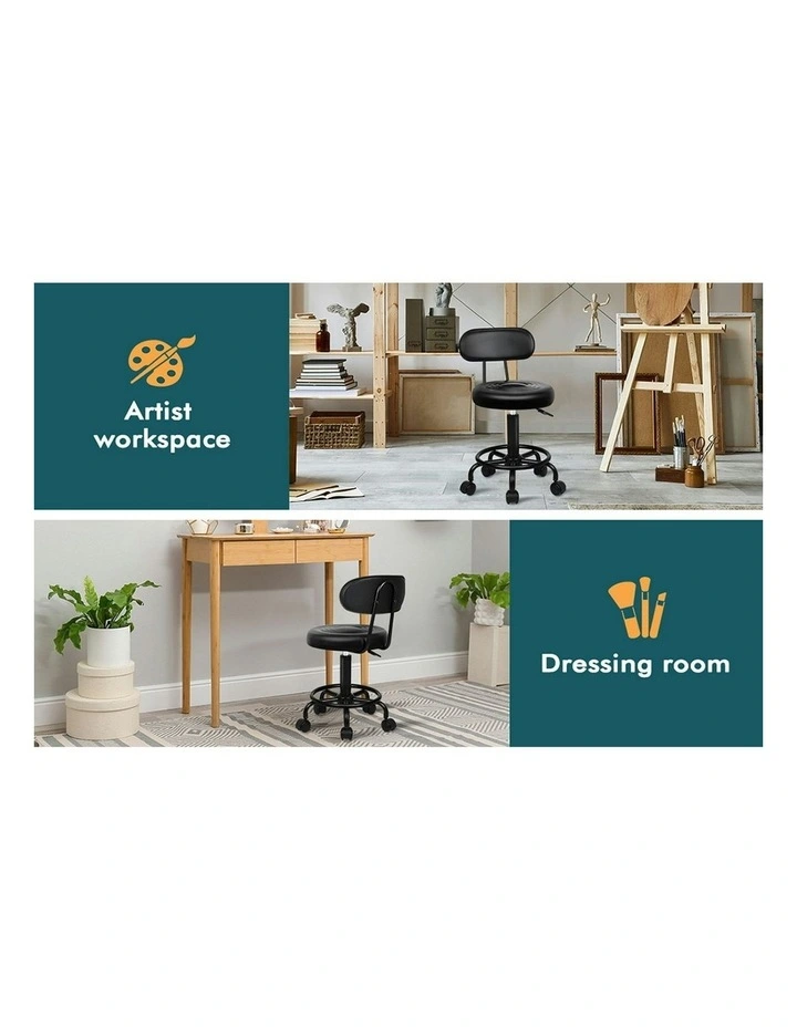 Back Swivel Salon Stool in All Black image 5