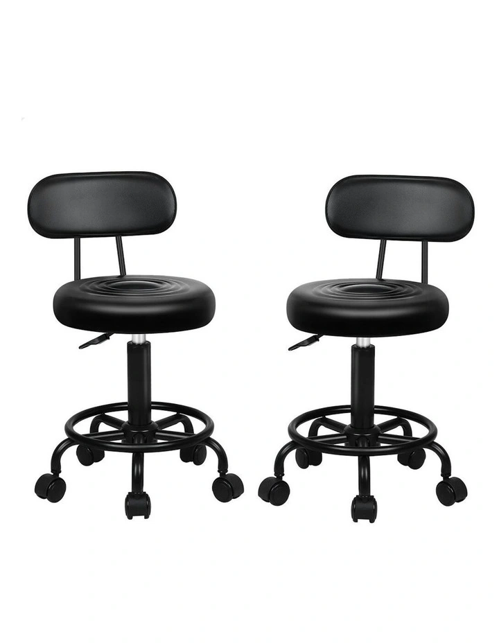 Backrest Barber Hair Dress Chair Swivel Salon Stool 2x in All Black image 1