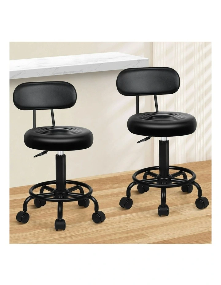 Backrest Barber Hair Dress Chair Swivel Salon Stool 2x in All Black image 2