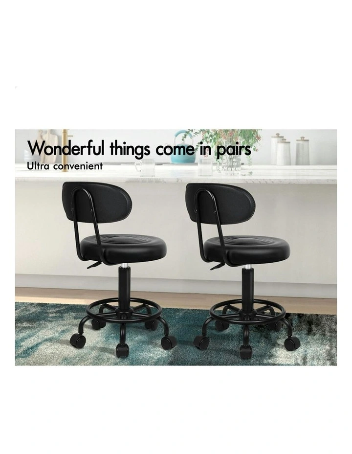 Backrest Barber Hair Dress Chair Swivel Salon Stool 2x in All Black image 3