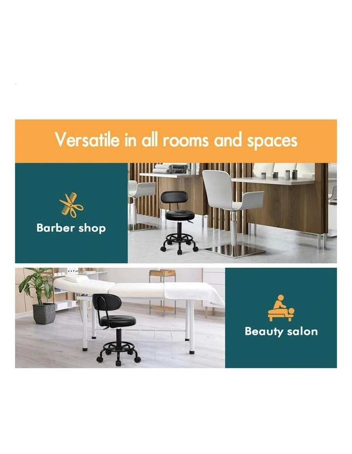 Backrest Barber Hair Dress Chair Swivel Salon Stool 2x in All Black image 5