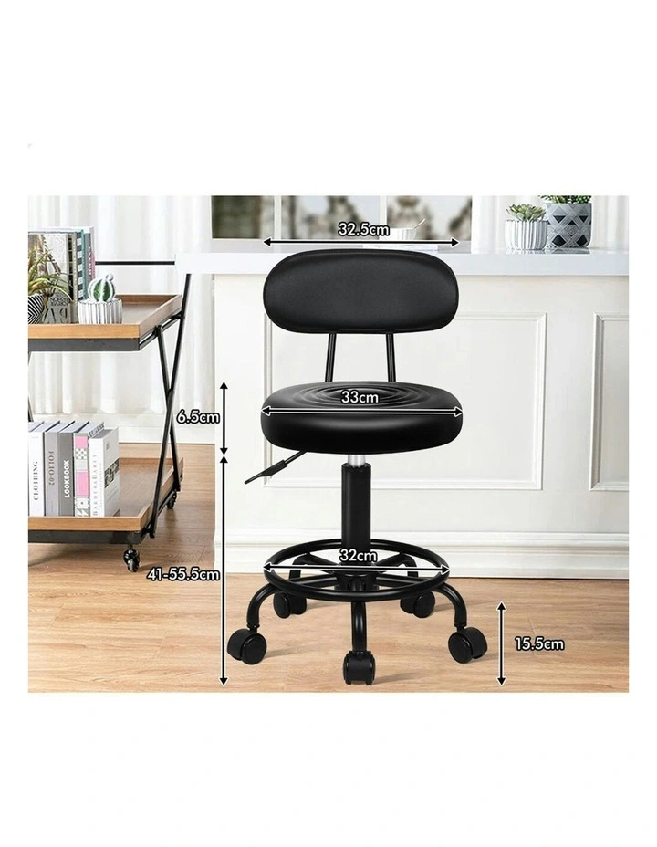 Backrest Barber Hair Dress Chair Swivel Salon Stool 2x in All Black image 6
