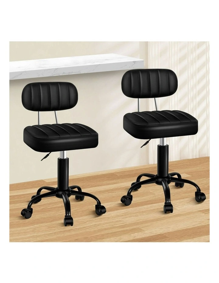 Backrest Swivel Barber Hair Dress Chair Lina Salon Stool 2x in All Black image 2