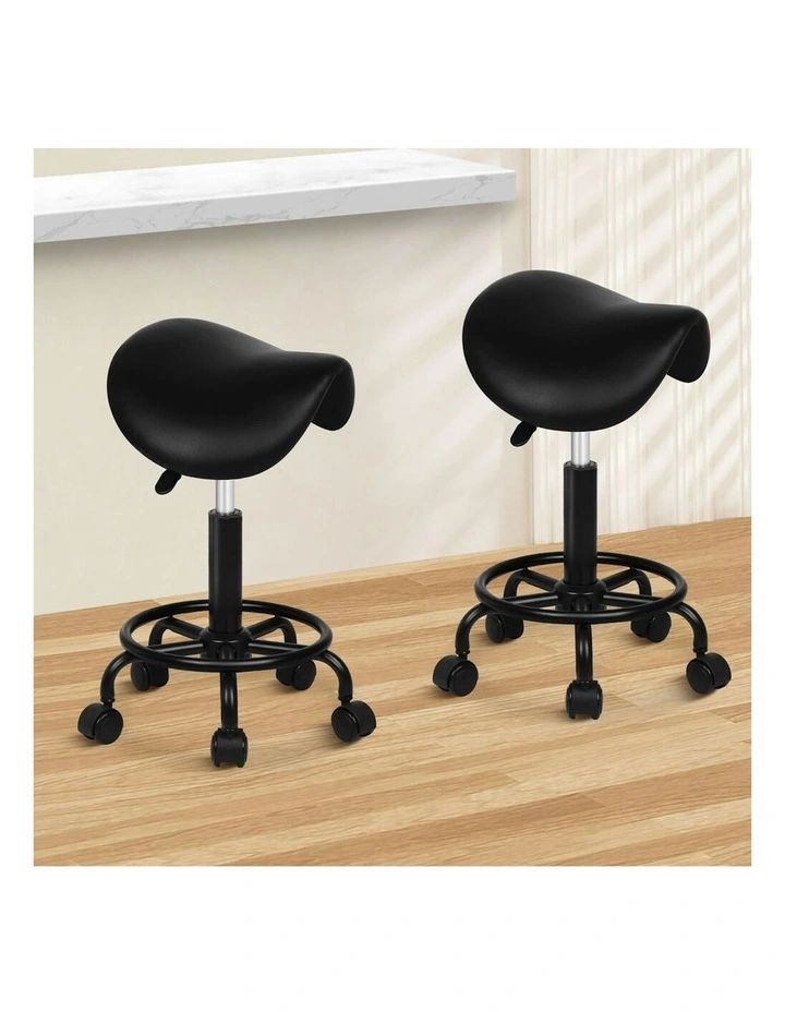Saddle Swivel Barber Hair Dress Chair Sierra Salon Stool 2x in All Black image 2