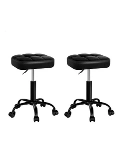 Square Swivel Chair Salon Stool x2 in Black
