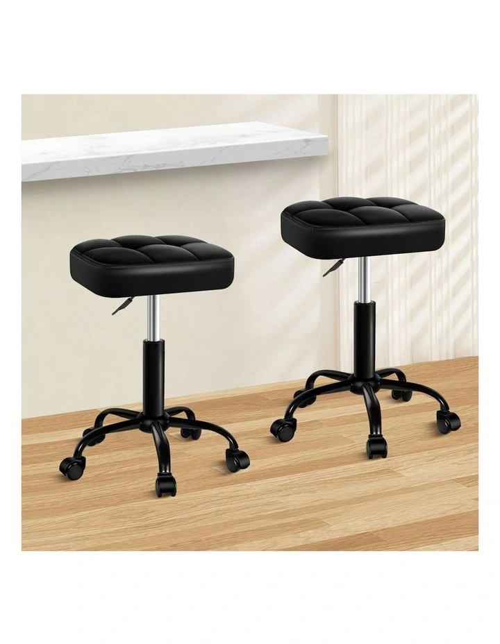 Square Swivel Chair Salon Stool x2 in Black image 2