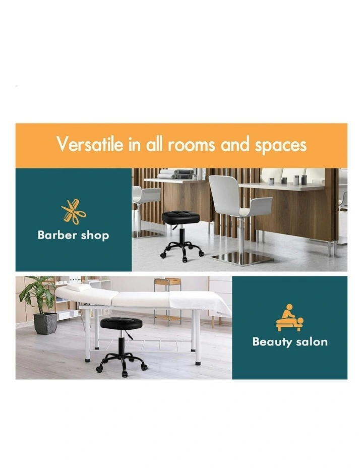 Square Swivel Chair Salon Stool x2 in Black image 5