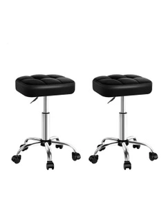 Square Swivel Chair Gas Lift Salon Stool x2 in Black