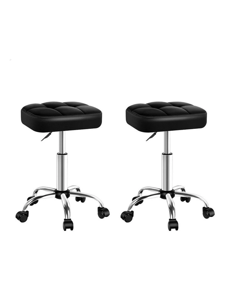 Square Swivel Chair Gas Lift Salon Stool x2 in Black image 1