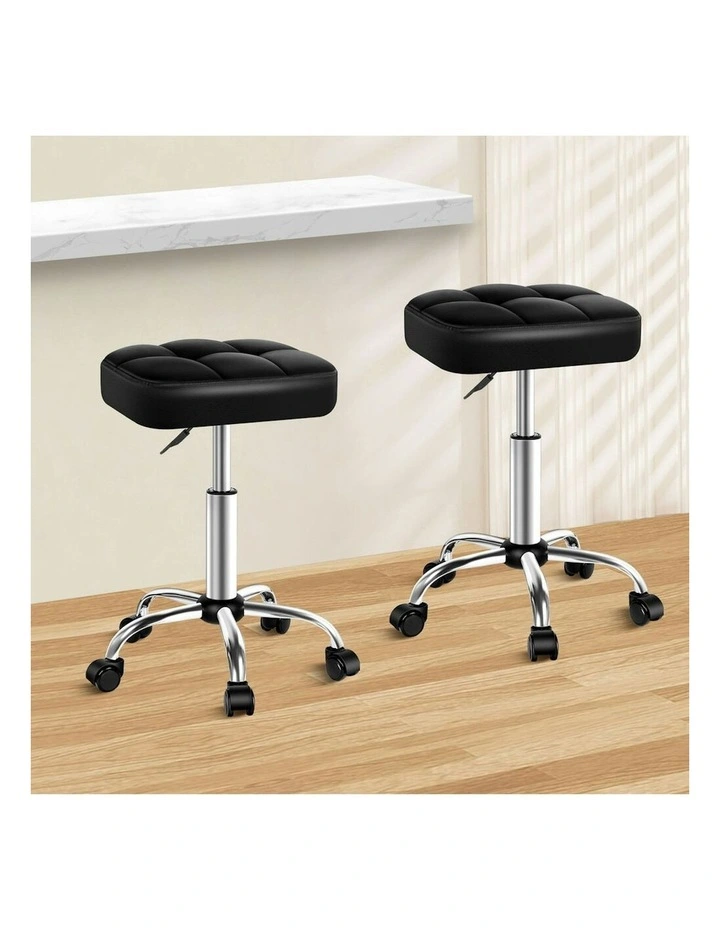 Square Swivel Chair Gas Lift Salon Stool x2 in Black image 2