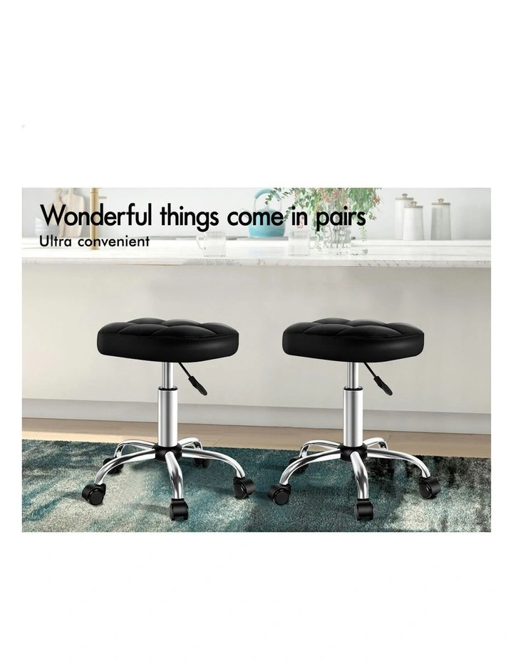 Square Swivel Chair Gas Lift Salon Stool x2 in Black image 3