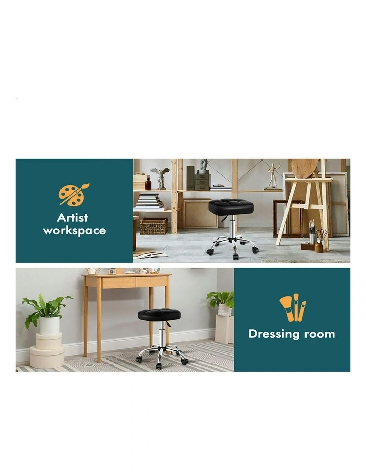 Square Swivel Chair Gas Lift Salon Stool x2 in Black image 7