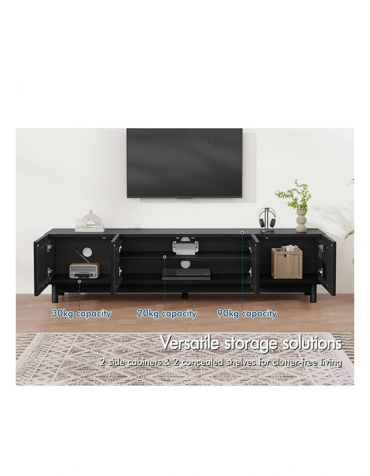 Entertainment Unit Tv Cabinet Stand 180cm in Black image 3