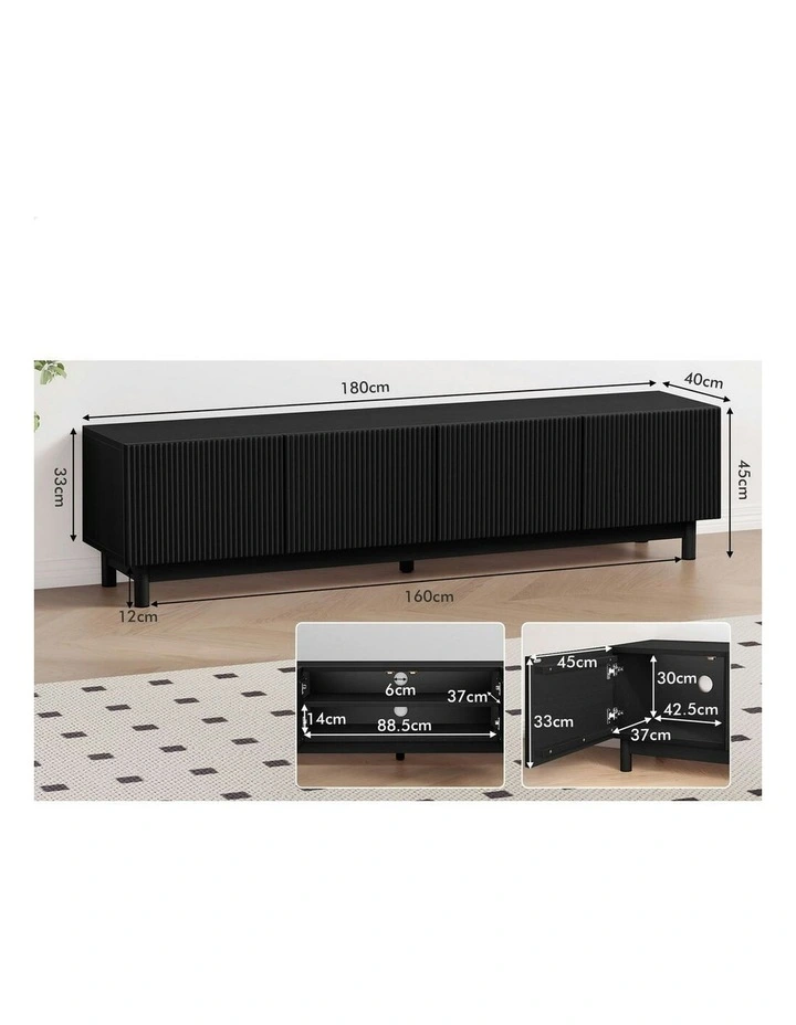 Entertainment Unit Tv Cabinet Stand 180cm in Black image 5