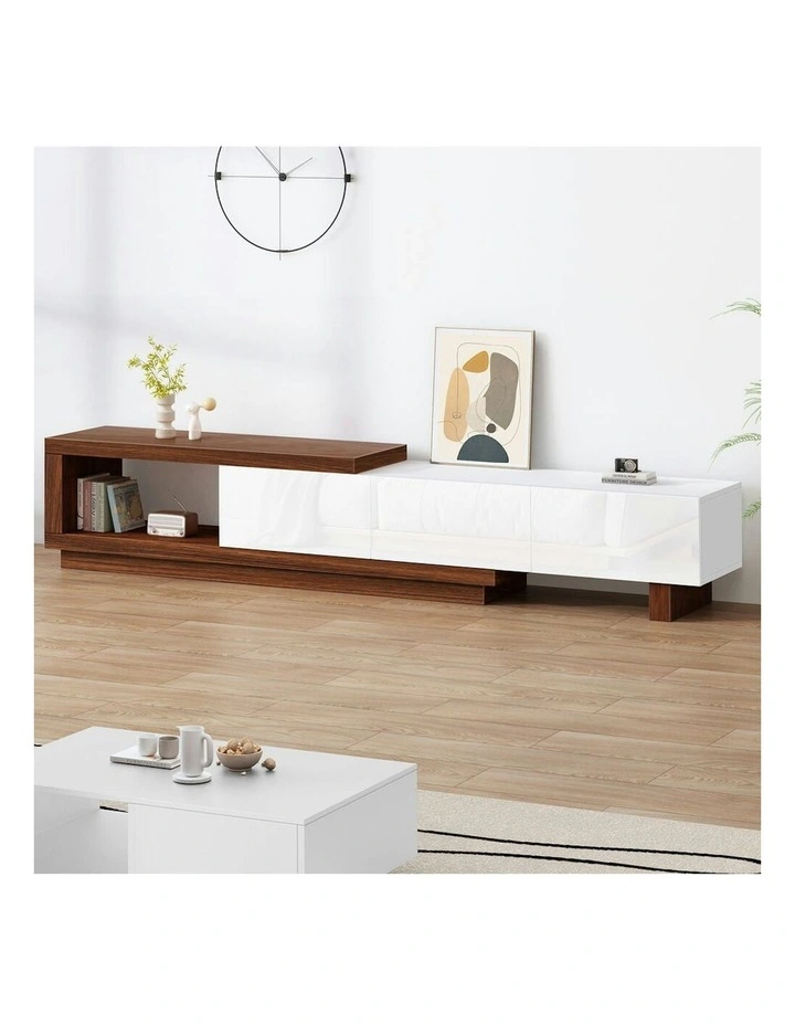 Extendable Entertainment Unit 190-280cm in Walnut/White image 2