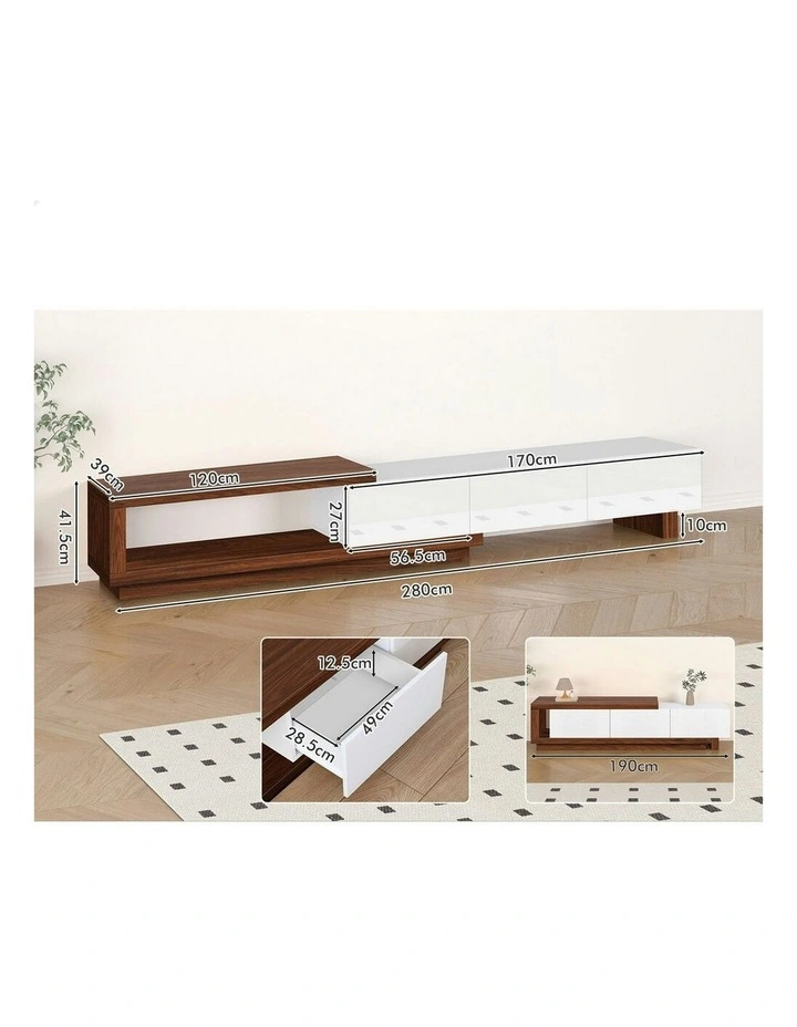 Extendable Entertainment Unit 190-280cm in Walnut/White image 5