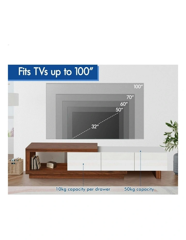 Extendable Entertainment Unit 190-280cm in Walnut/White image 7