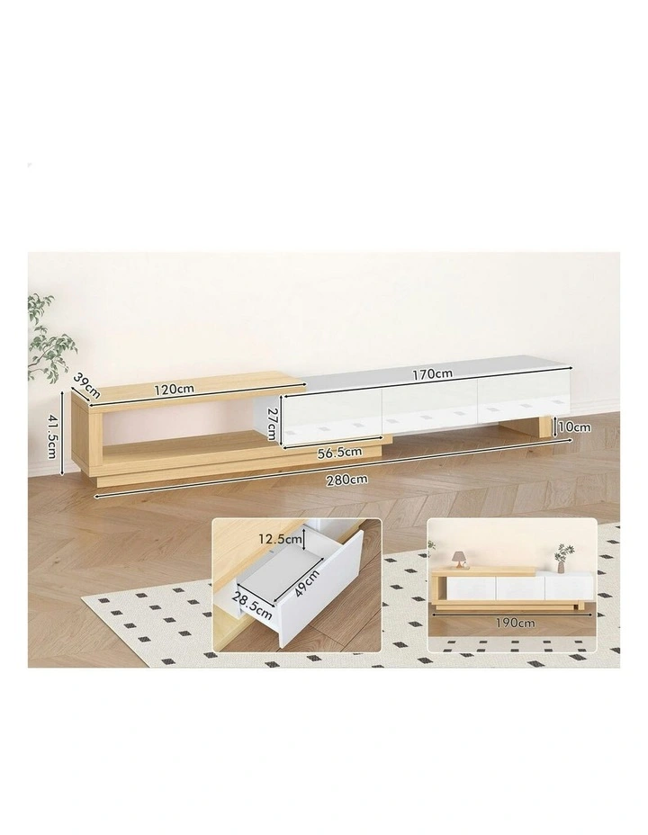 Wood Extendable TV Cabinet Entertainment Unit 190-280cm in Multi image 6