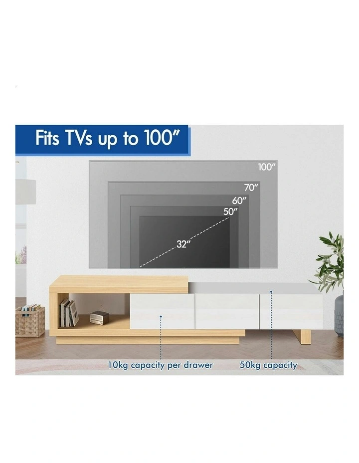 Wood Extendable TV Cabinet Entertainment Unit 190-280cm in Multi image 7