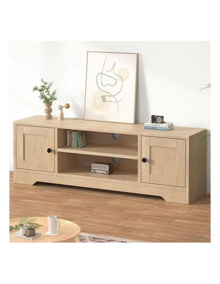 Wooden TV Cabinet Entertainment Unit Stand Hamptons 120cm in Beige image 2