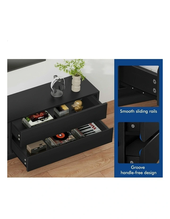 TV Cabinet Stand Storage Drawer Entertainment Unit 180cm in Black image 4