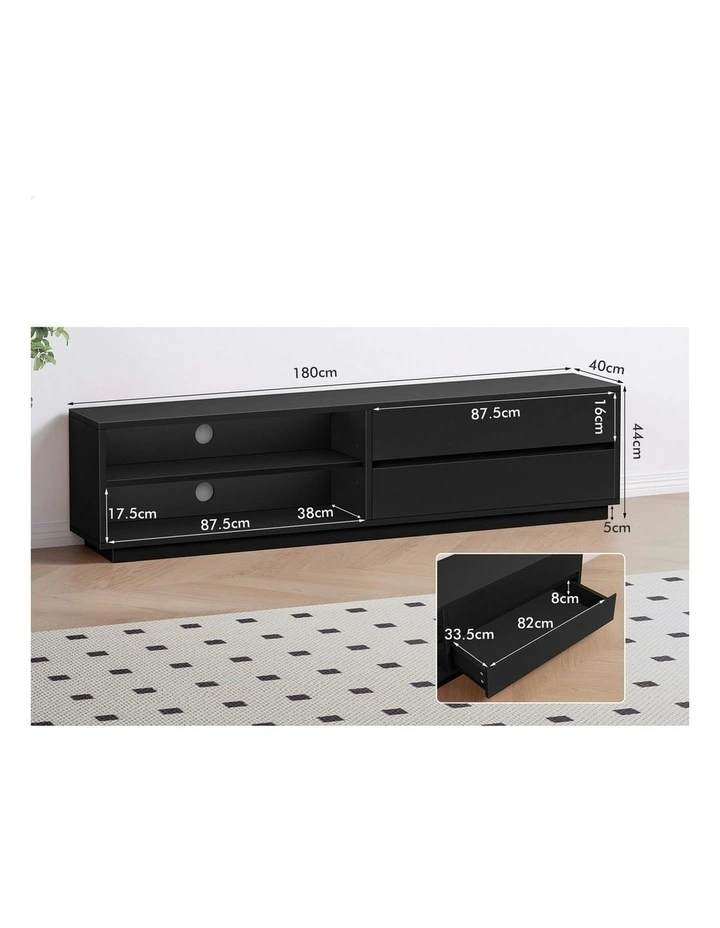 TV Cabinet Stand Storage Drawer Entertainment Unit 180cm in Black image 6