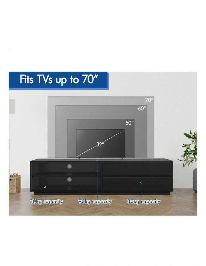 TV Cabinet Stand Storage Drawer Entertainment Unit 180cm in Black image 7