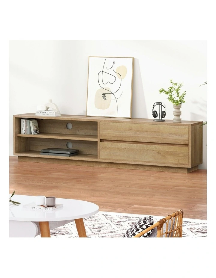 TV Cabinet Stand Storage Drawer Entertainment Unit 180cm in Oak image 2