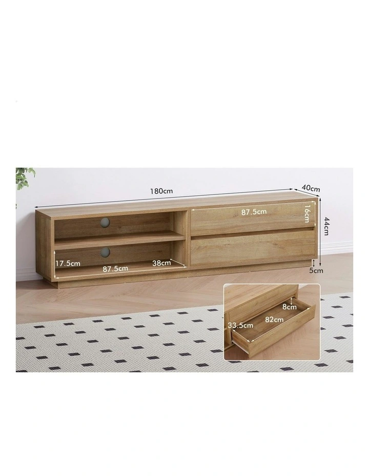 TV Cabinet Stand Storage Drawer Entertainment Unit 180cm in Oak image 6