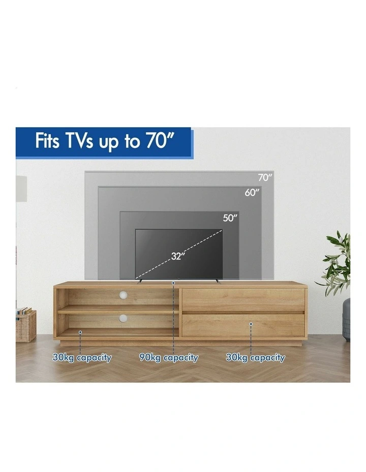 TV Cabinet Stand Storage Drawer Entertainment Unit 180cm in Oak image 7