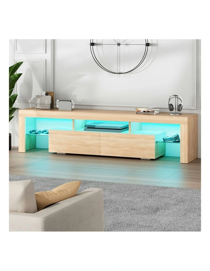 LED Entertainment Unit 160cm in Oak image 2