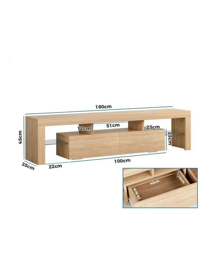 LED Entertainment Unit 160cm in Oak image 6