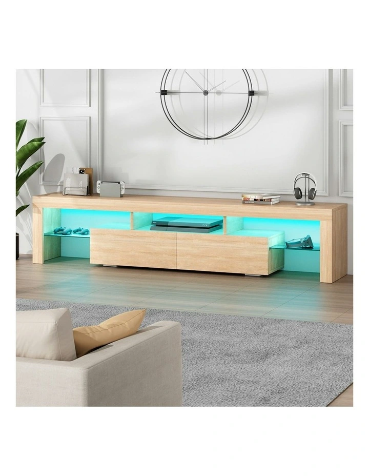 LED Entertainment Unit 180cm in Oak image 2