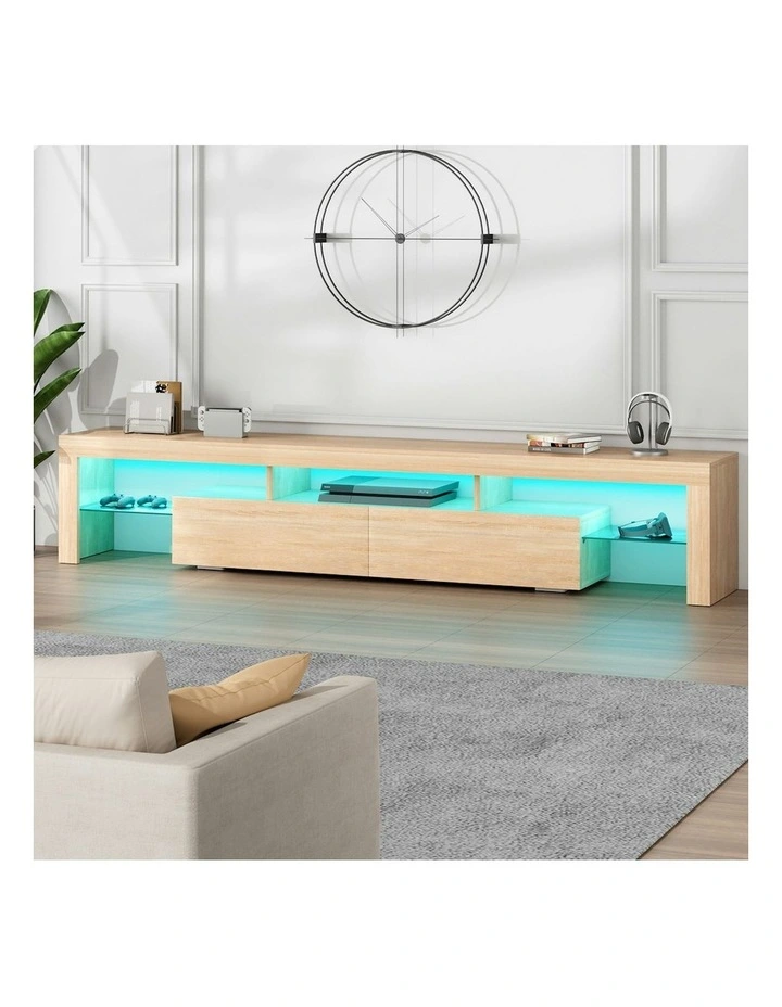 LED Entertainment Unit 200cm in Oak image 2