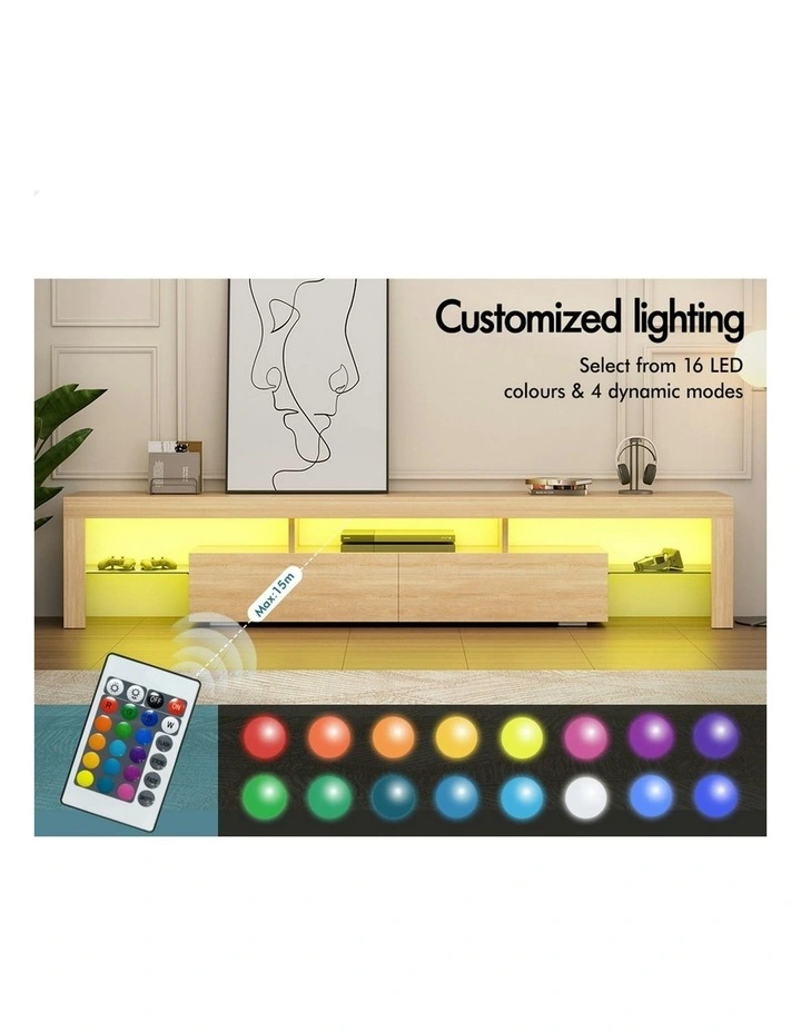 LED Entertainment Unit 200cm in Oak image 4