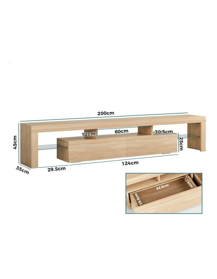 LED Entertainment Unit 200cm in Oak image 6