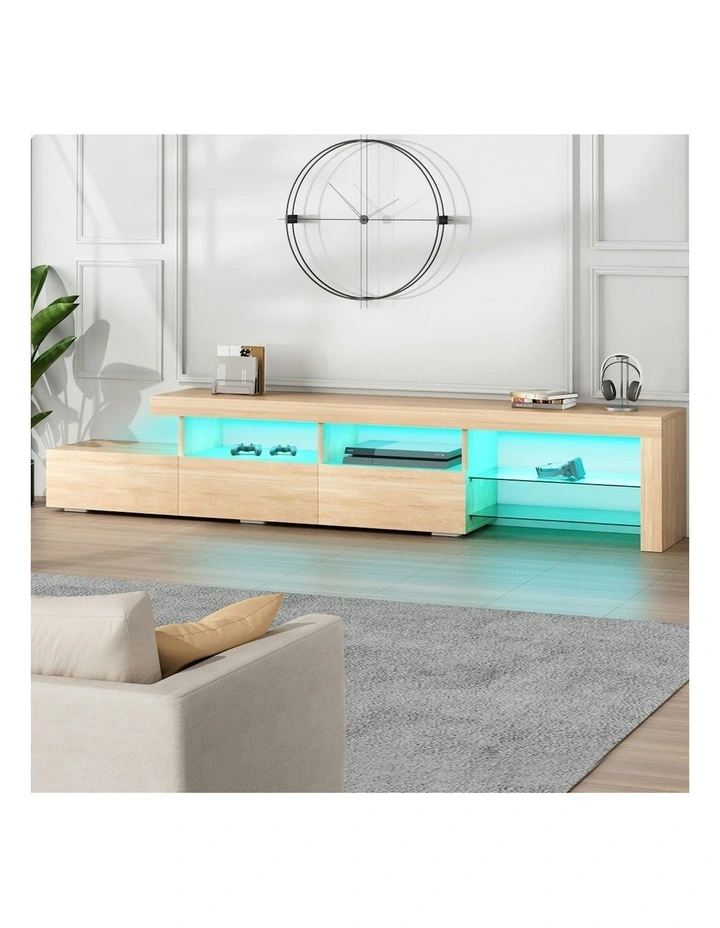 LED Entertainment Unit 220cm in Oak image 2