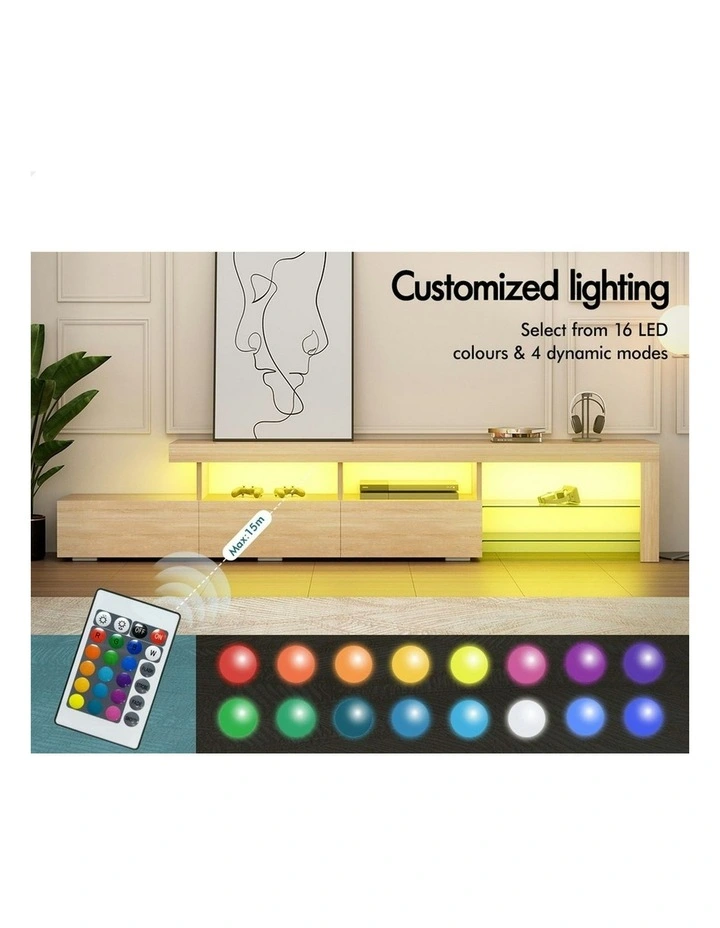 LED Entertainment Unit 220cm in Oak image 4