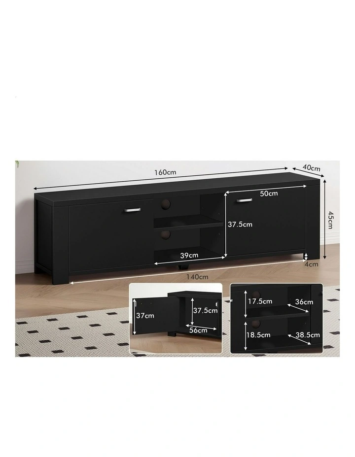 Entertainment TV Unit Stand 160cm in Black image 6