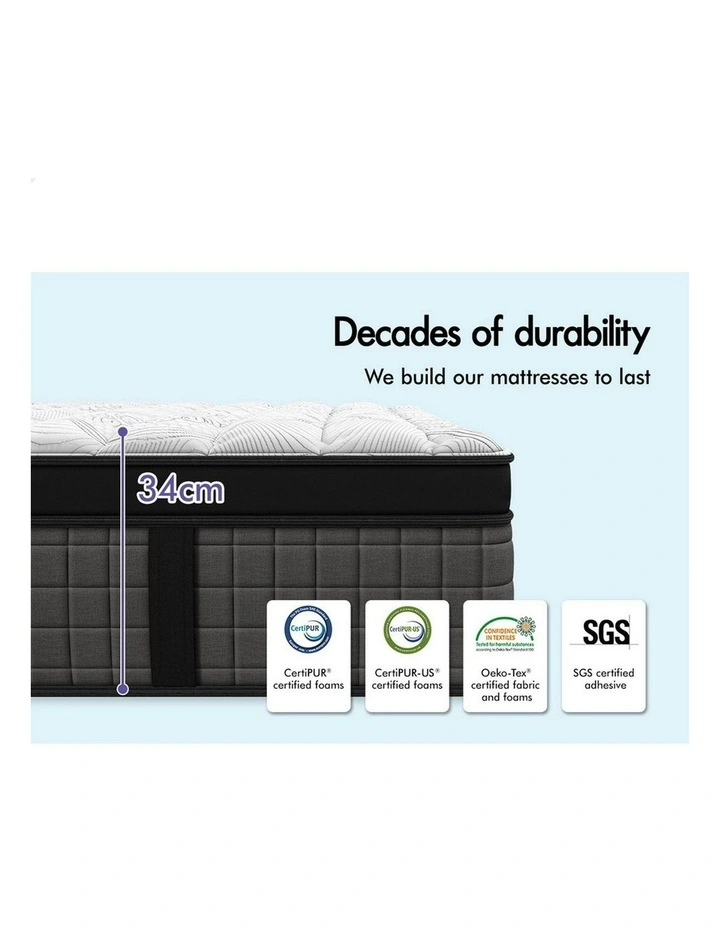 Double Bedding Euro Top Mattress 34cm in White image 3