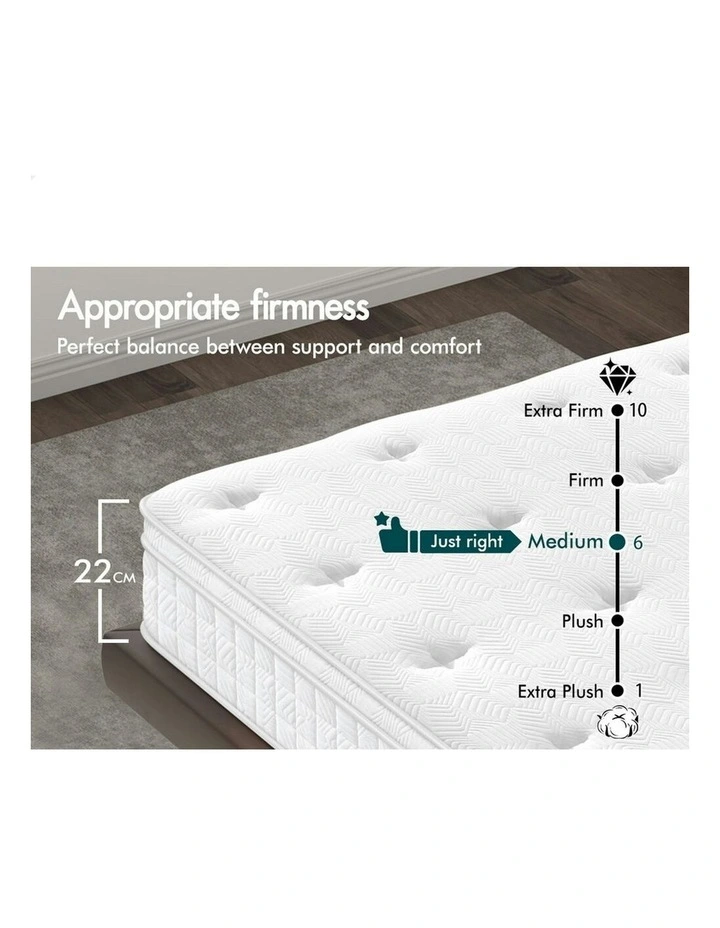 Double Bed Euro Top Spring Foam Bedding Medium Firm Mattress 22cm in White image 3