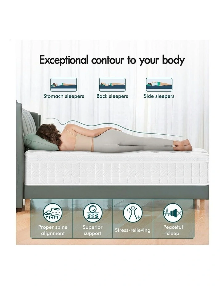 Single Bed Euro Top Spring Foam Bedding Medium Firm Mattress 22cm in White image 3