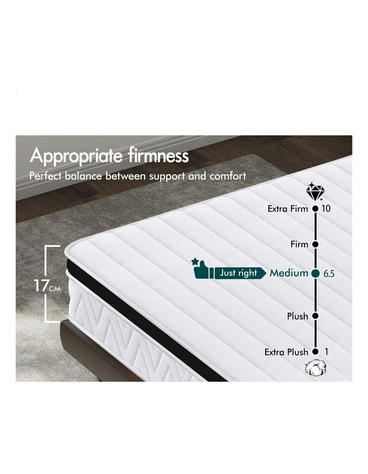 Double Bed Euro Top Spring Foam Bedding Mattress 17cm in White image 4