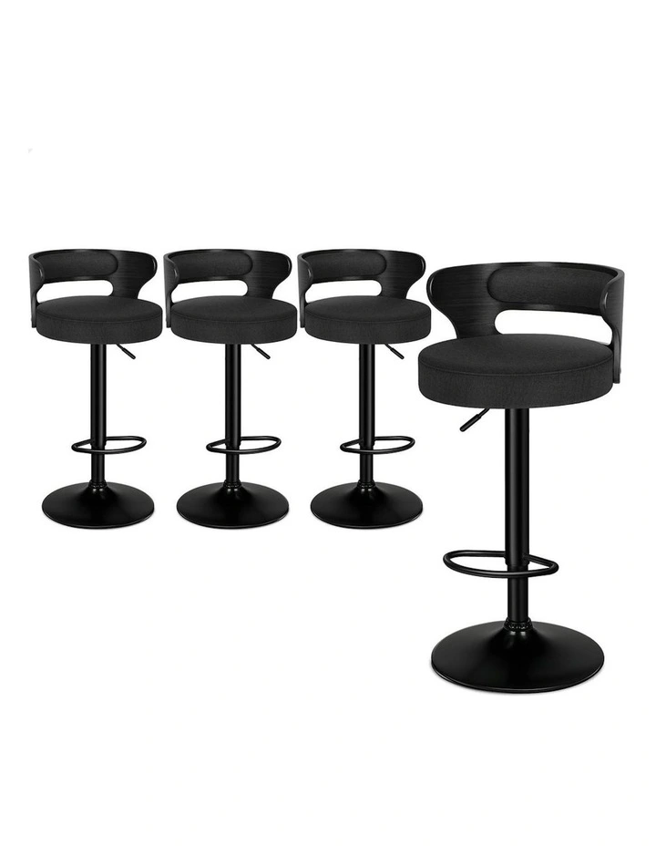Linen Fabric All Bar Stools 4x Black image 1