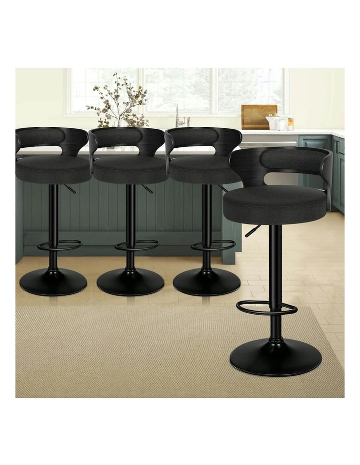 Linen Fabric All Bar Stools 4x Black image 2