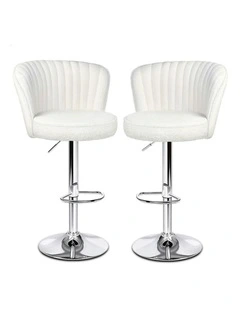 Widened Backrest Boucle Bar Stools 2x in White